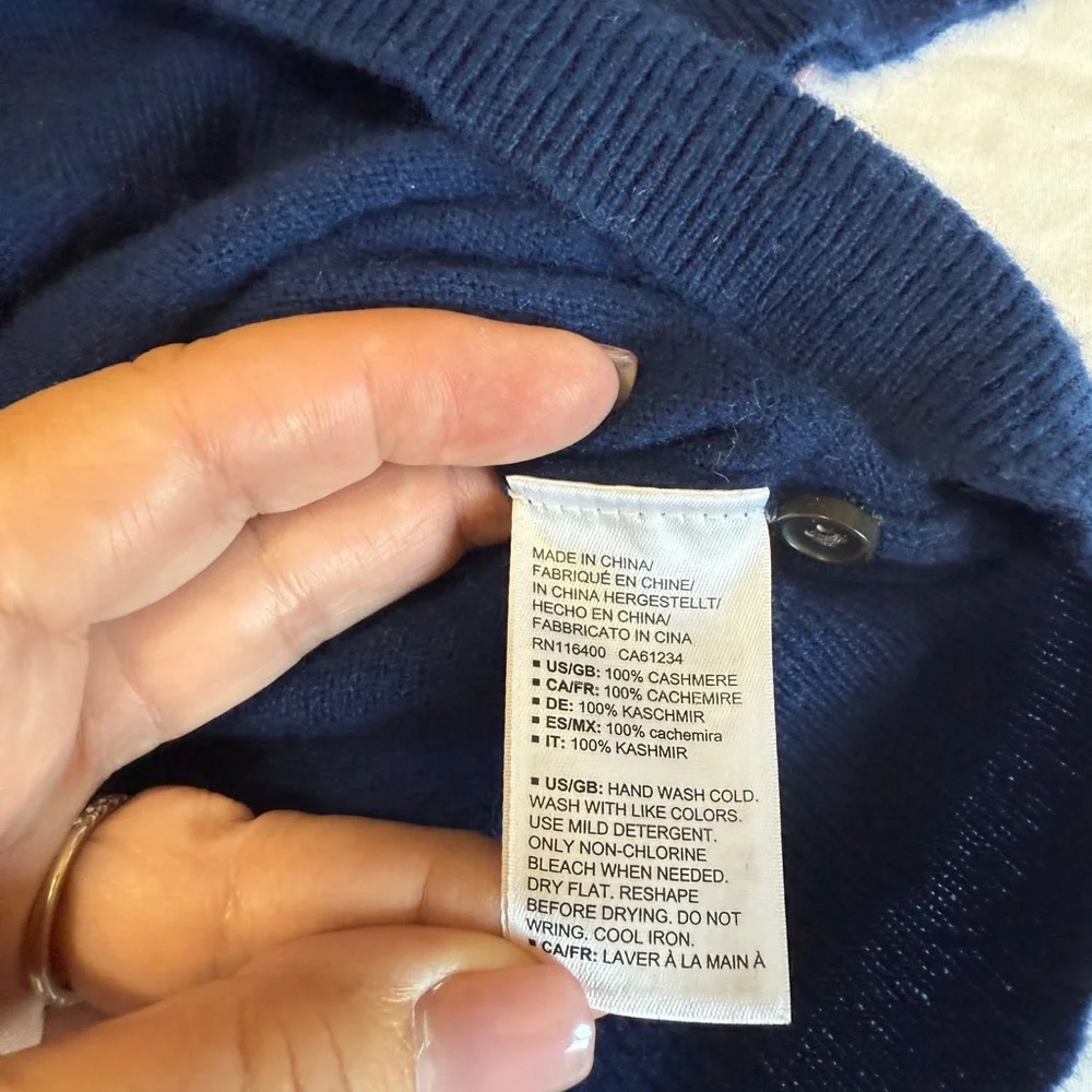 Lark & Ro 100% Navy Classic Sweater Cashmere Button Front Cardigan Size L